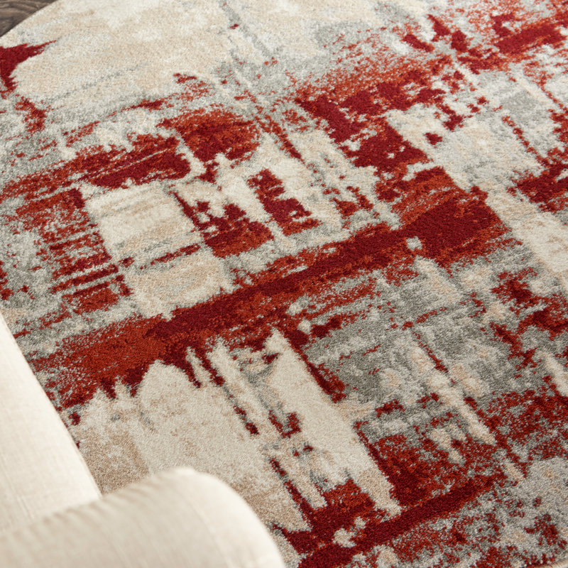 Tapis ivoire / rouge Heeter, Rectangle 7 pi 10 po x 10 pi 6 po