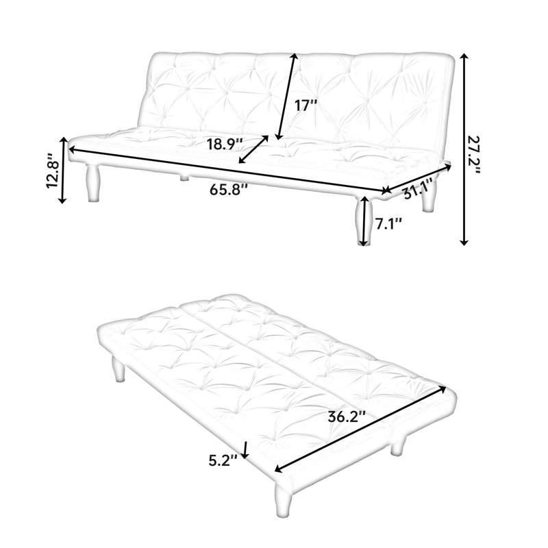 JZR 66" W x 31" D x 27" H Tufted Velvet 3-Seater Sofa Bed, 5.2", Pink Velvet