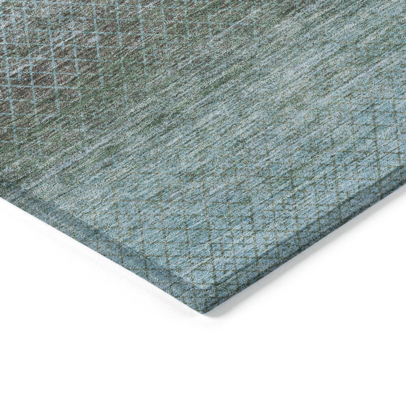 3' X 5' Teal Blue And Brown Geometric Washable Indoor Outdoor Area Rug
