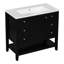 Meuble-lavabo noir en bois massif avec lavabo à trois tiroirs inclus, hauteur 34,1 po