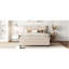 Lit plateforme double tapissier avec tête de lit à motif brique et gigogne simple, tissu en lin, beige
