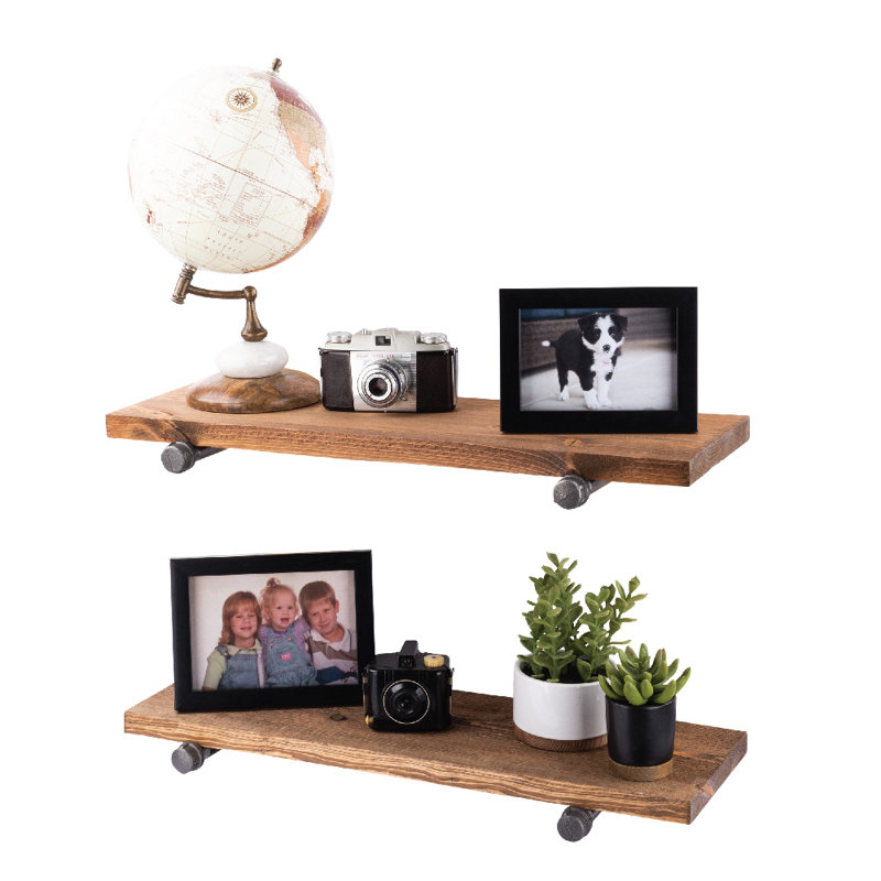 Hazle Solid Wood 24 inch Floating Shelf with Straight Brackets, Autumn Brown
