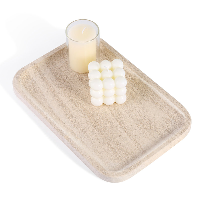 Plateau rectangulaire en marbre naturel Guein, Moka crème