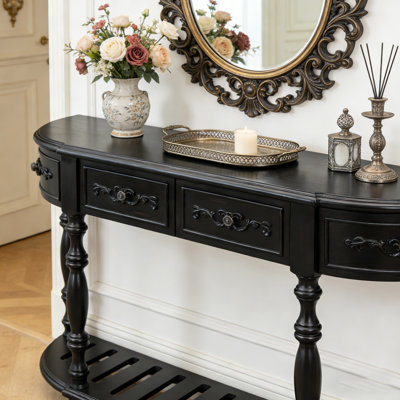 Console courbée avec 4 tiroirs et 1 tablette, polyvalente pour le couloir et le salon