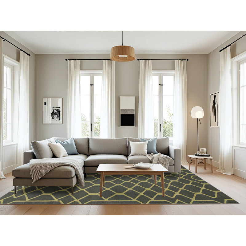 Machine Washable Trellis Brown Area Rug, Rectangle 6' x 9'