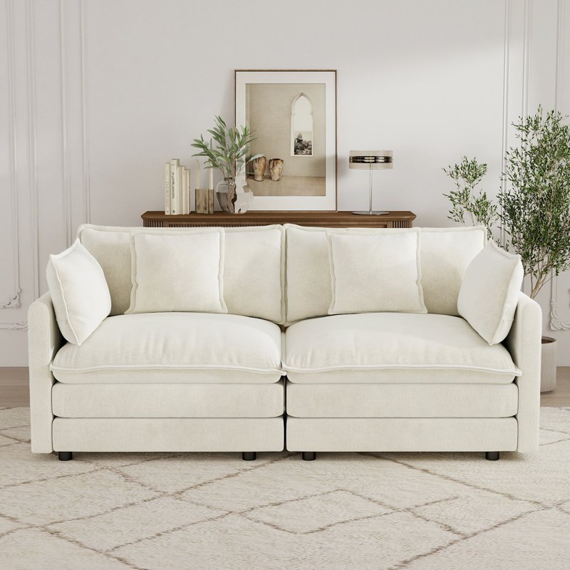 Cloud Sofa, Chenille Sofa, 2 Seater Sofa, Beige, 33" H x 75.9" W x 34.2" D
