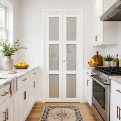 30in x 80in LuminaMatte™ 3-Lite Glass Door Solid Manufactured Wood Bi-Fold Door with Installation Hardware Kit
