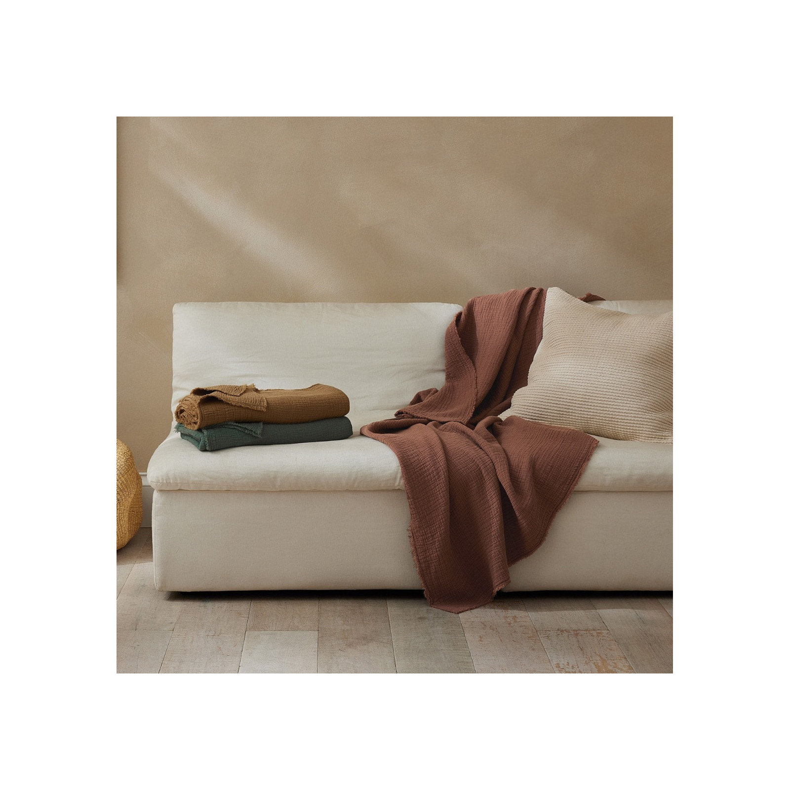 Topanga Matelasse Cotton Throw Blanket, Redwood, Throw