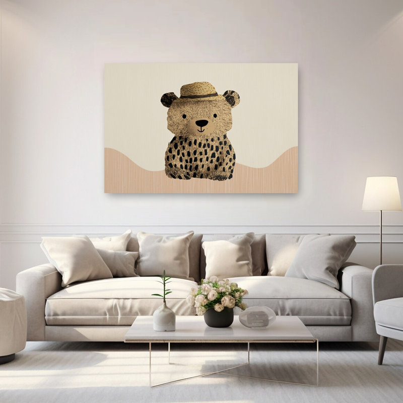 Ours tacheté avec chapeau de paille, impression d'art mural, H 40 po x l 60 po