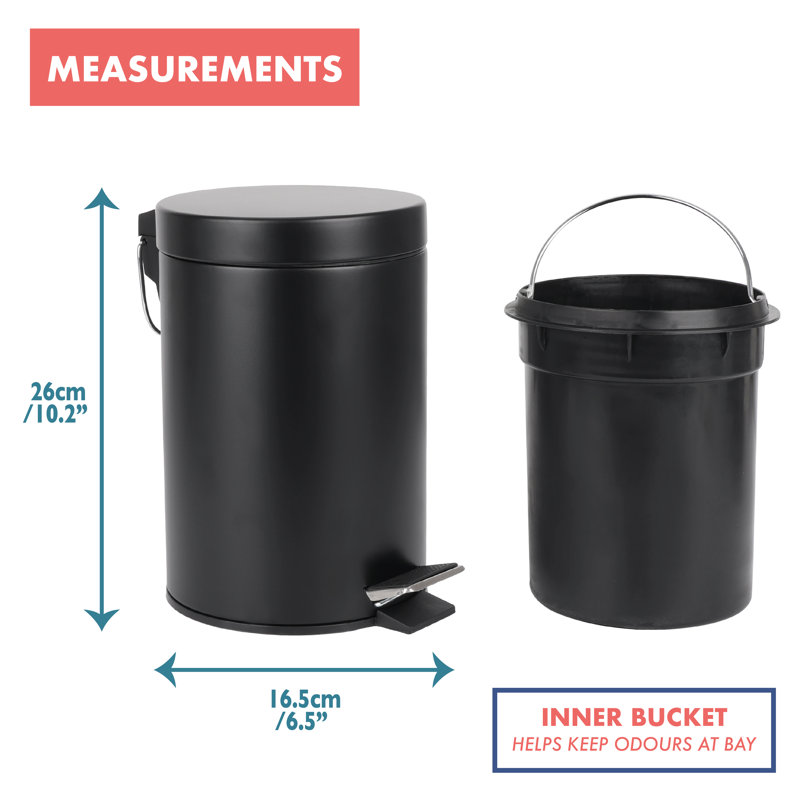 Noveline Steel Step On Kitchen Trash Can - 0.79L, Black