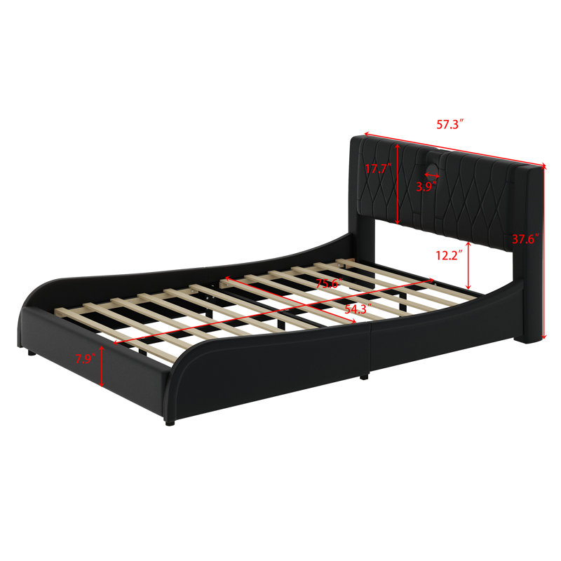 Upholstered Platform Bed With Thickened Headboard, Bluetooth Speakers And RGB LED Light, Black