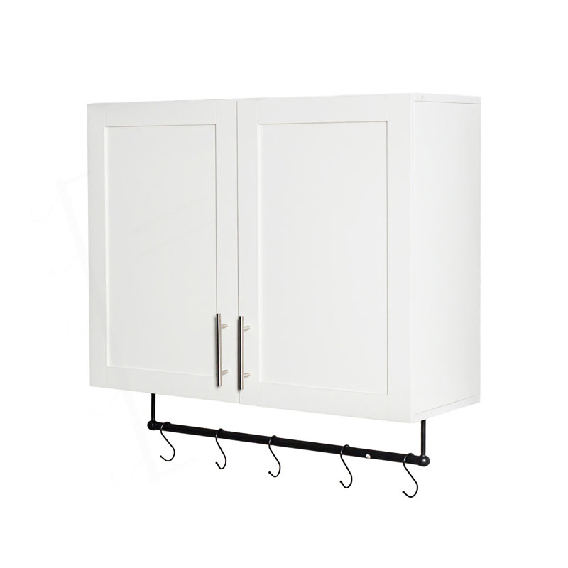 Armoire décorative, armoire murale de salle de bain avec tablette réglable, barre à serviettes, 5 crochets
