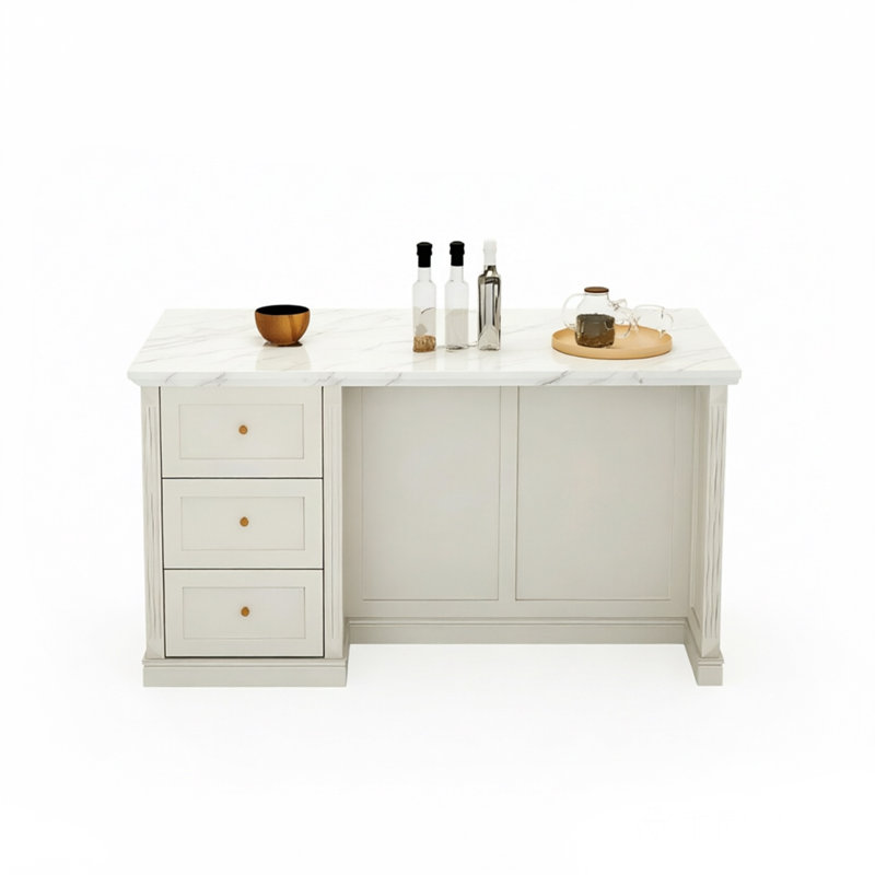 Table de salle à manger et îlot de cuisine 70,87 po style français en marbre, H 35,43 po x l 70,87 po x P 27,56 po