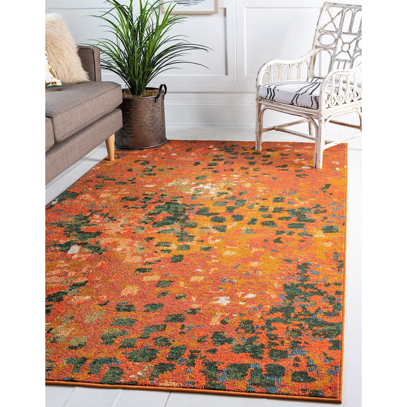 Tapis à motif géométrique coquelicot Meadow, Rectangle 5 pi x 8 pi