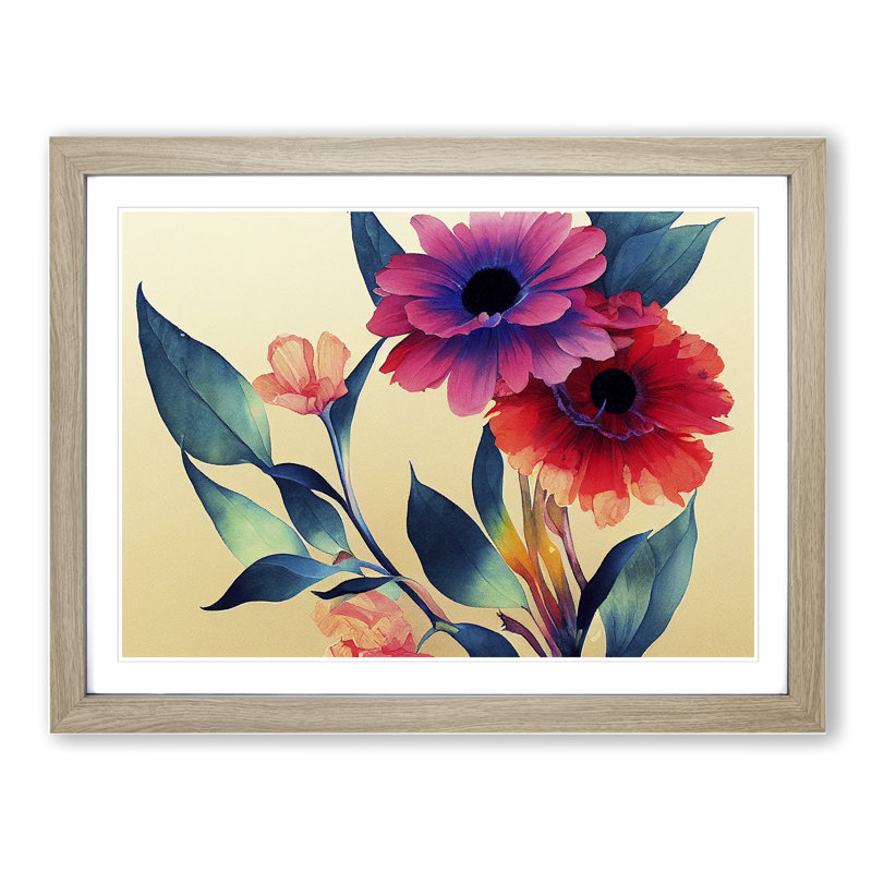 Showstopping Watercolour Flowers - Single Picture Frame Print, Oak Framed, 34cm H x 46cm W x 2cm D