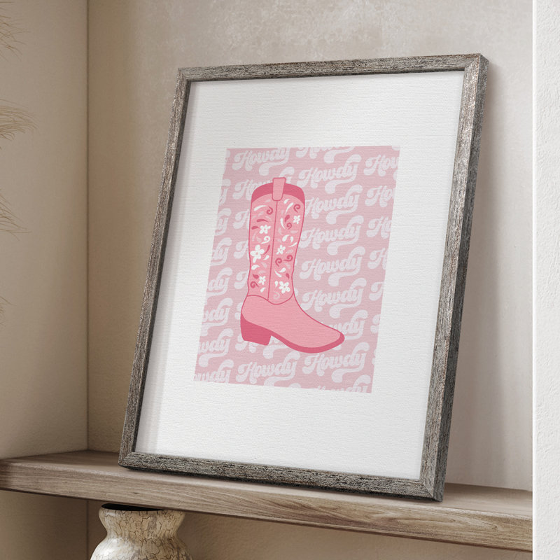 Retro Howdy Boot Framed Print - Solid Wood, 11" H x 9" W