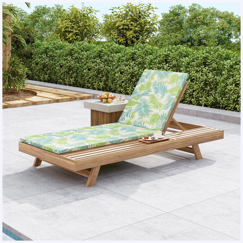 Lounge Chaise Set, Space Available On One Side, Acacia Wood In Light Brown With Water-Resistant Lounge Cushions (Leaf Coconut & 2 Inch Thick) – Matching Cream/Dark Grey Version Available