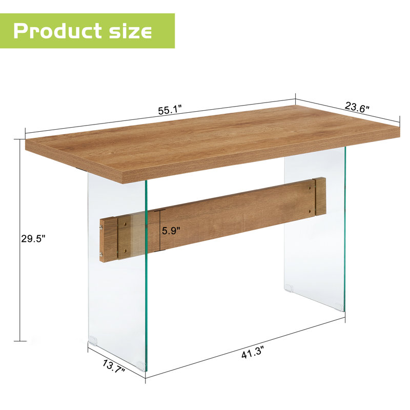 Modern 55 inches Rectangular Dining Table,High Glossy Glass Desk Table, Brown