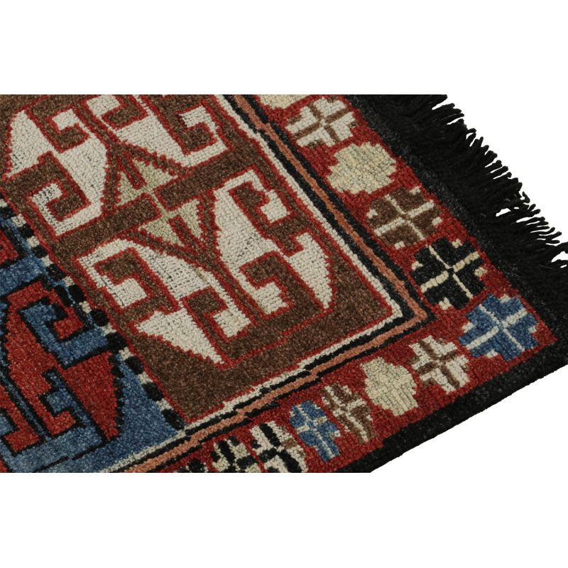 Burano Hand Knotted Wool Geometric Area Rug, Runner 3' x 8', Red Black