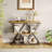 Industrial 3-Tier Entryway Table with X-Shaped Metal Frame - Warm Rustic Vintage Wood Tone. Double  Frames with 2 Shelves. Versatile for Living Room or Hallway-1675743537-1675743538
