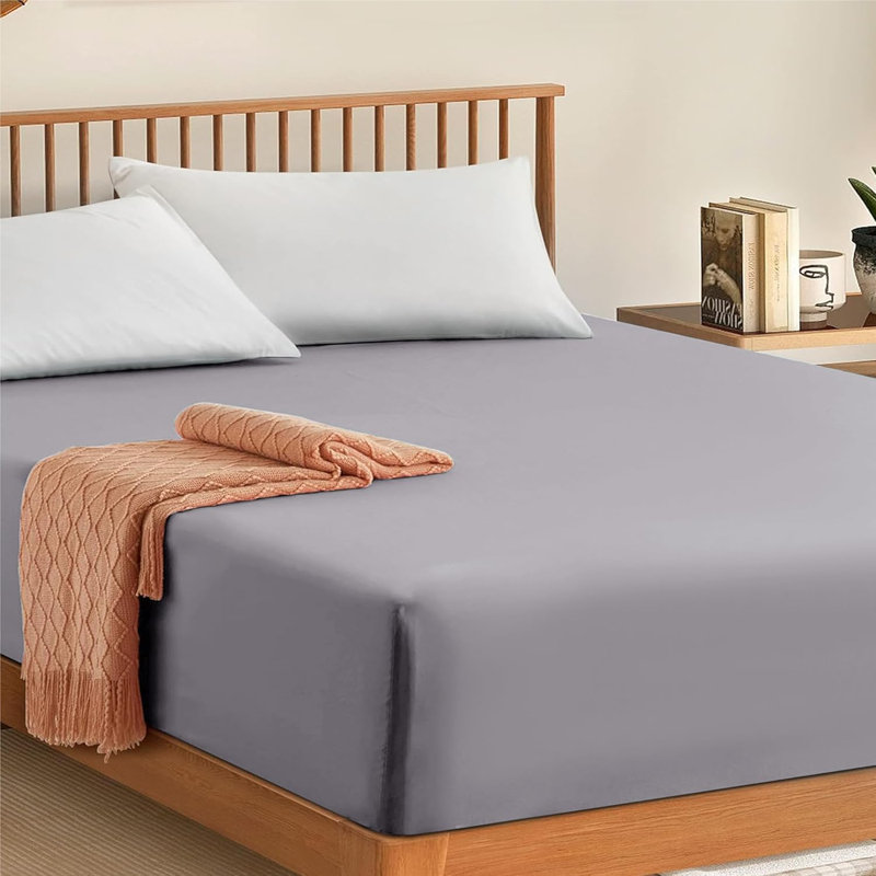 My Home Store Gylfi 300 Thread Count Egyptian-Quality Cotton Percale Fitted Sheet, Grey, Single (3')