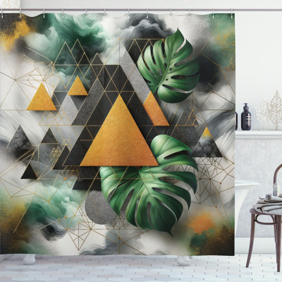 Curties Geometric Shower Curtain with Hooks Included