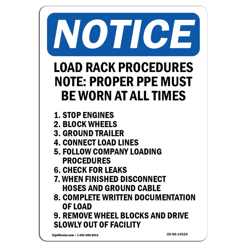 Load Rack Procedures Note Proper Sign