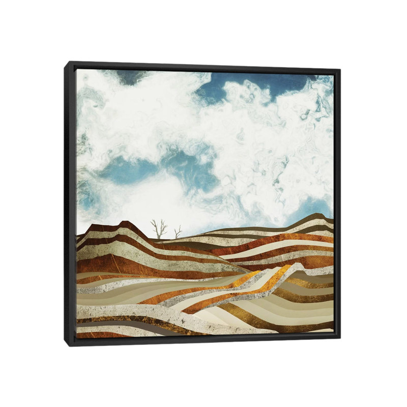 Desert Calm - impression d'art graphique, Aucun mat, H 18 po x l 18 po x 1,5 po, Toile avec cadre noir