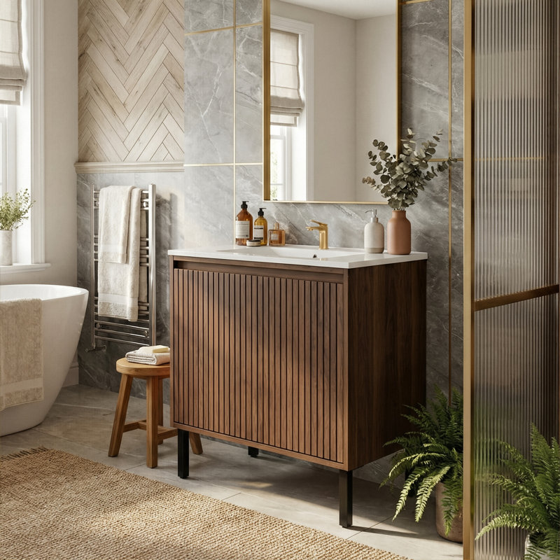 30" Convertible 2-In-1 Bathroom Vanity With Ceramic Sink, Wall-Mounted Or Floor-Standing Cabinet With Soft-Close Drawers (Walnut / Oak / Black)