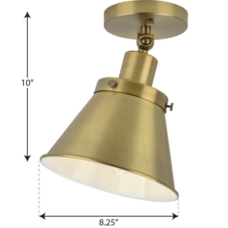 Plafonnier semi-encastré 1 lumière 8,25 po, Laiton rétro, Laiton rétro