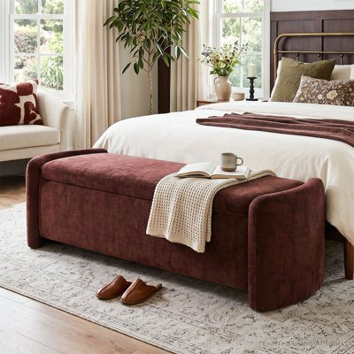 Banc de rangement rembourré 60 po en chenille avec dessus relevable et repose-pieds de 60 po