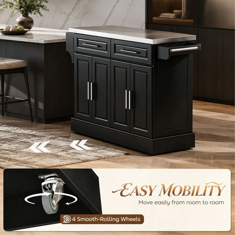 Table d'îlot portable, chariot d'îlot de cuisine, chariot de cuisine moderne, Brun, H 36,5 po x l 57 po x P 17,8 po