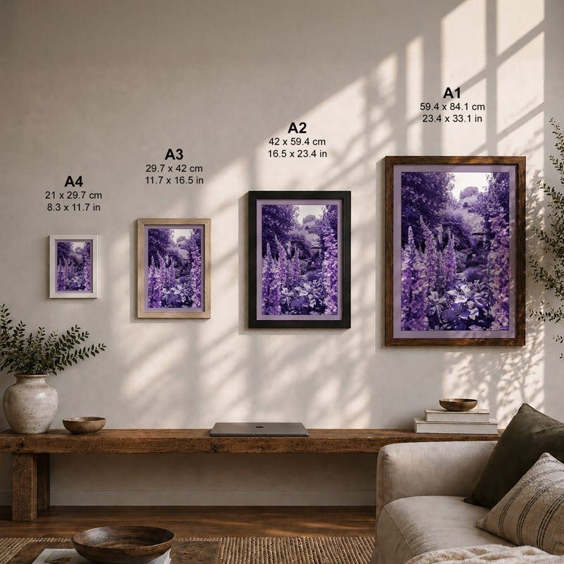 Garden Path in Purple Botanical - Framed Print, Unframed, A4 - 29.7 x 21.0 cm