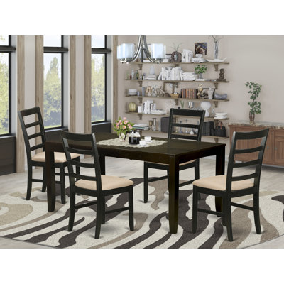 L'ensemble de 5 tables de cuisine pour 4 personnes comprend une table de salle à manger rectangulaire avec rallonge papillon et 4 chaises rembourrées en tissu de lin, 36 x 66 pouces, Cappuccino
