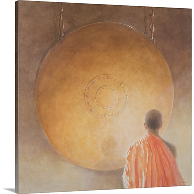Reproduction d'art sur toile, "Elysium Young bouddhist moine and gong, Bhutan, 2010" par Lincoln Seligman