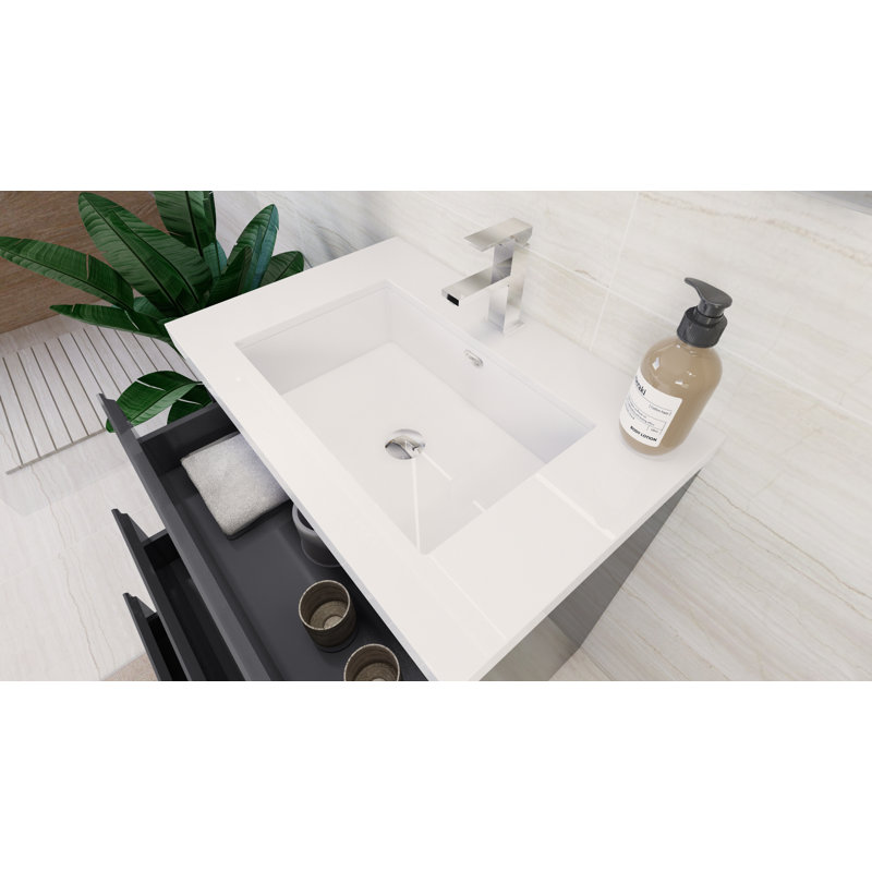 Lawncrest 29.5'' Single Bathroom Vanity with Acrylic Top, Hight Gloss Gray