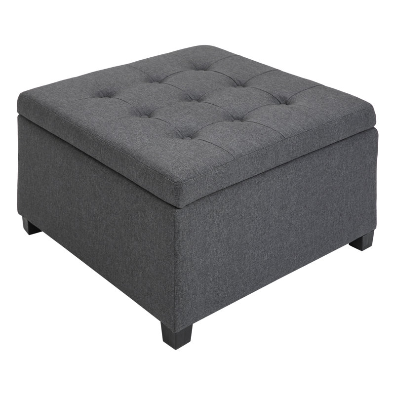 Fabric Tufted Storage Ottoman With Flip Top Seat, Metal Hinge, Eucalyptus Wood Frame For Living Room, Bedroom, Grey | Gift Idea