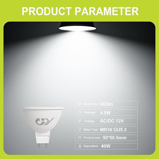 GY MR16 LED Bulbs Warm White 3000K Light Bulbs, GU5.3 Energy Saving 4.5W 663 Lumen Replaces 60W, 110°Beam Angle,Non-Dimmable,12 Pack