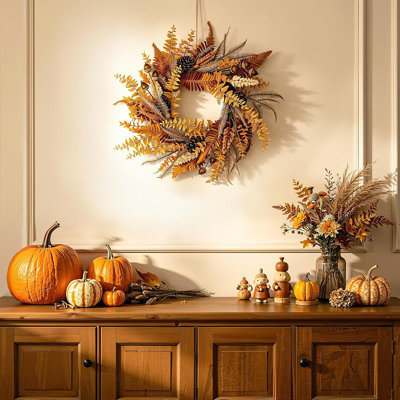 Fall Wreath for Front Door, Fall Decor for Harvest Thanksgiving | Artificial Acorns and Pinecones, Autumn Door Wreath for Porch, Window, Farmhouse, Ho