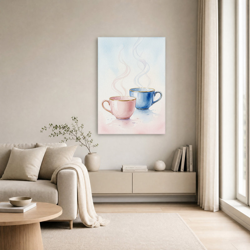 Art mural sur toile rose et bleu, H 30 po x l 20 po