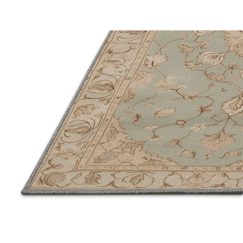 Machine Washable Tabriz Gray Area Rug, Round 4'