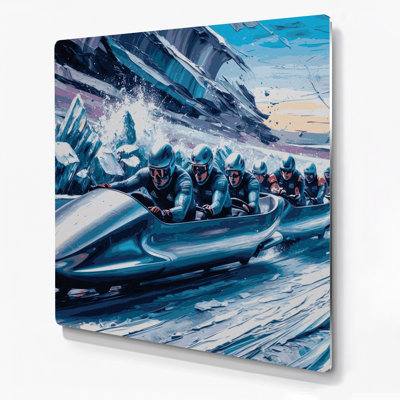 Sports Bobsledding Blue Metal Wall Art