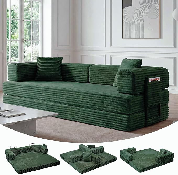 Canapé d'angle modulaire convertible en mousse à mémoire de forme, Green