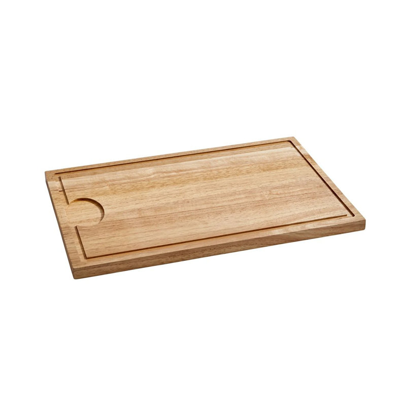 Brown Rubberwood Rectangular Cutting Board with Well