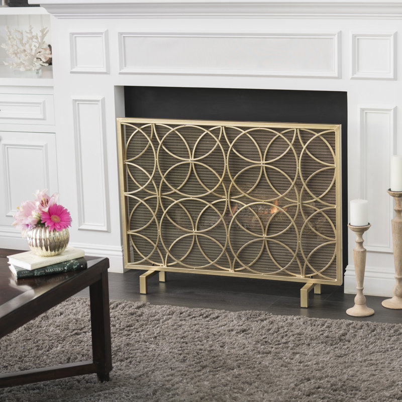 Pare-étincelles géométrique moderne, conception à panneau unique avec des motifs de cercles élégants et un filet durable, décoration de salon élégante