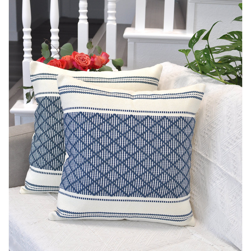 Dorothene Outdoor Indoor  Pillow Covers Geometric Checkered Pattern, Plaid Woven Cushion Covers Pillow Cases, Blue