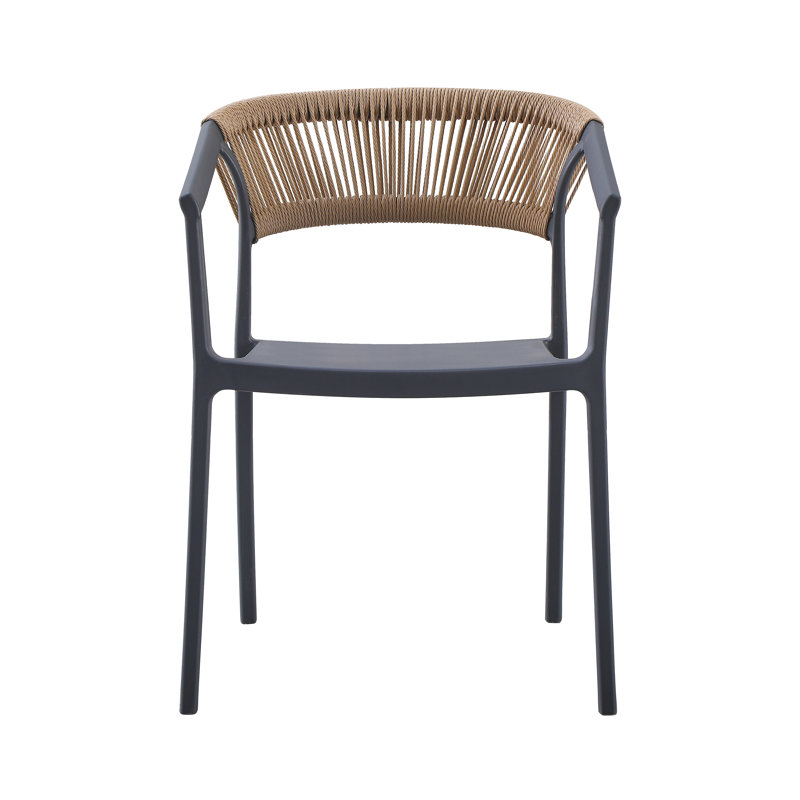 Ixia Outdoor Stacking Patio Dining Armchair, Black/Brown