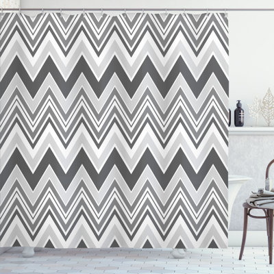 East Urban Home Geometric Shower Curtain Grayscale Zig Zag Pattern Grey and White