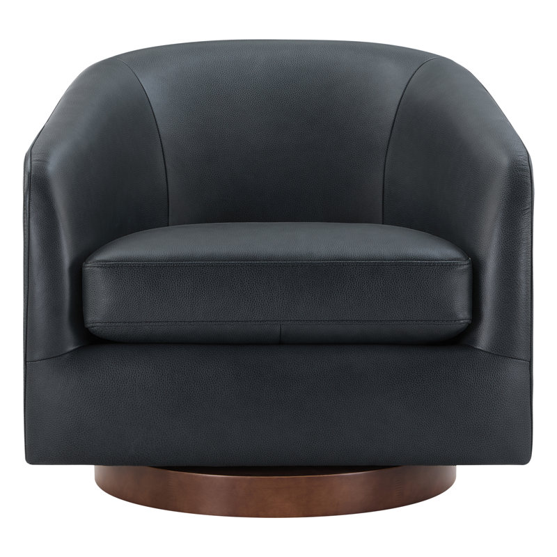 Bennett Genuine Leather Swivel Barrel Chair, Navy