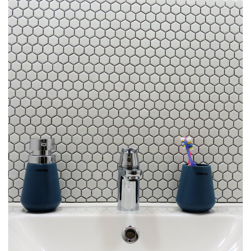 Barcelona 1" x 1.25" Porcelain Honeycomb Tile, White